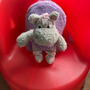 Plush Hippo Backpack for Kids - Purple and Gray